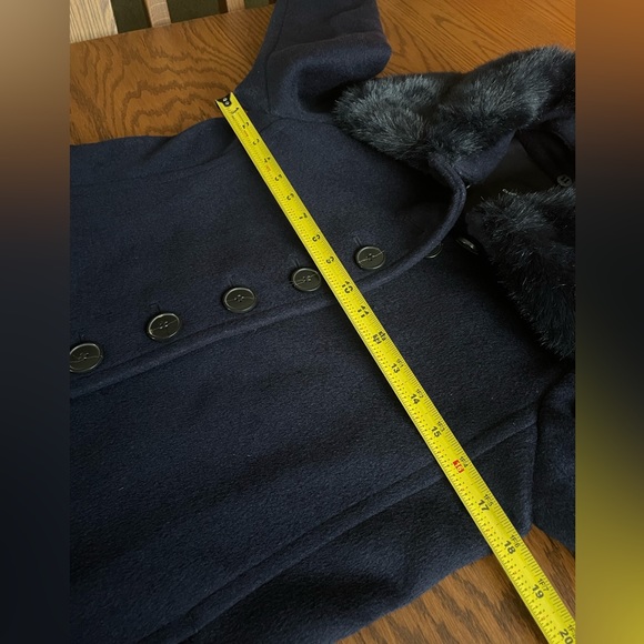 Club Monaco Rania Navy Blue Wool Coat With Faux Fur Collar Size SP - Picture 6 of 11